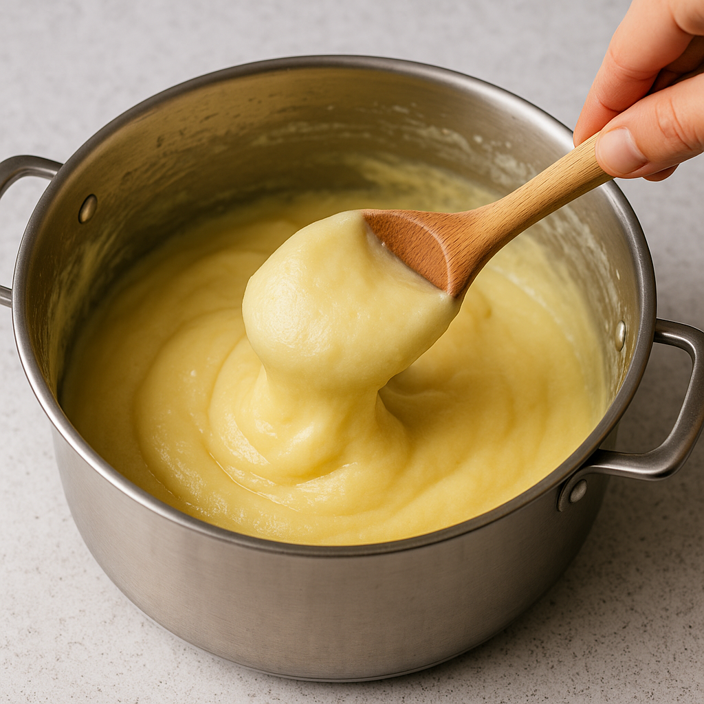 Colher mergulhada em caramelo mostrando o ponto do açúcar